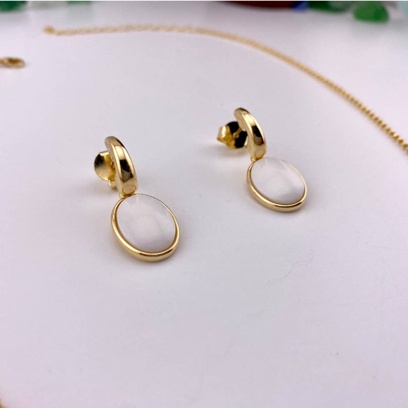 Natural Mother of Pearl & Blue Agate Earring & Necklace Set - Picture 4 of 9